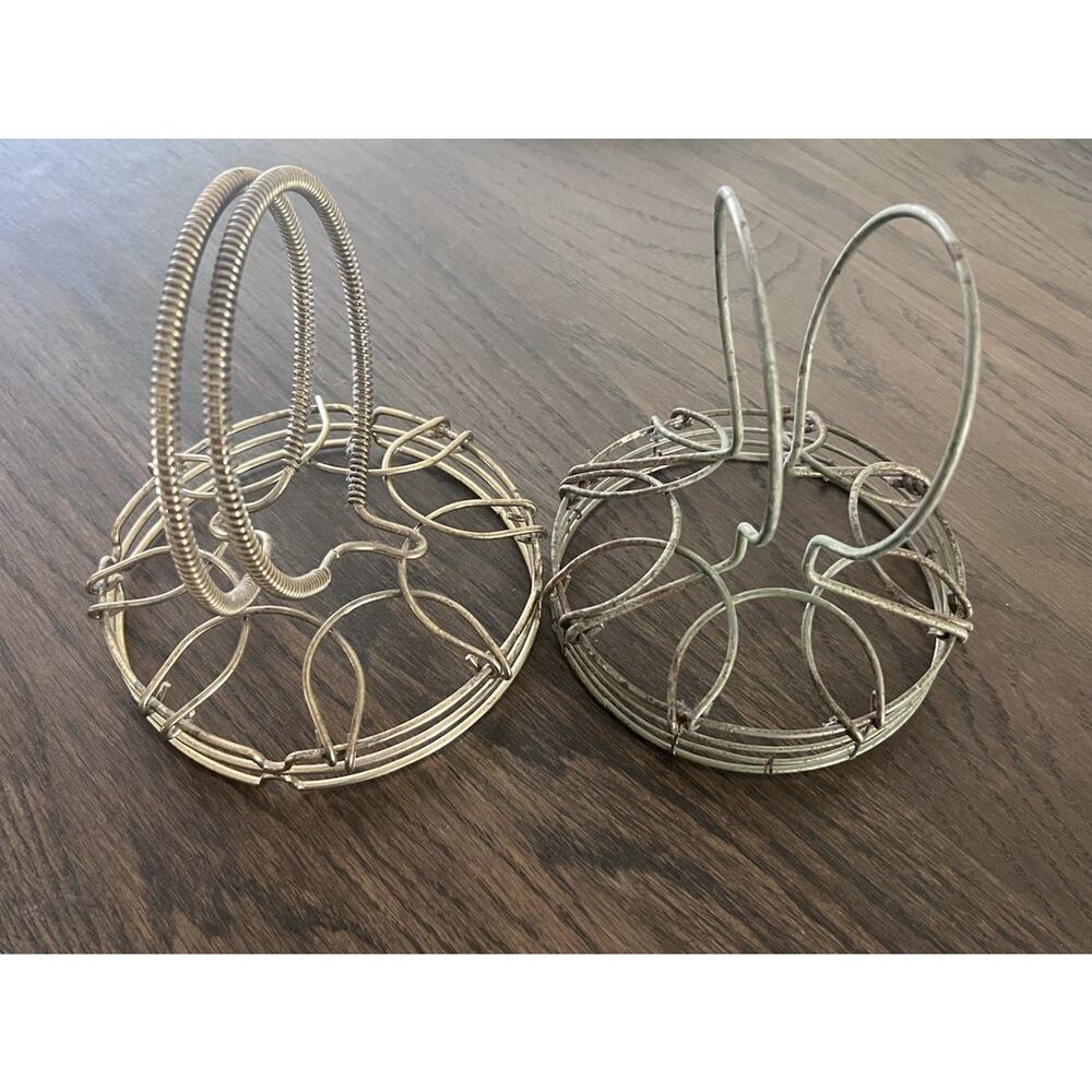 MCM Wire Metal Folding Egg Basket Coil Handle TOP ONLY Brass Bunny Ears (2)